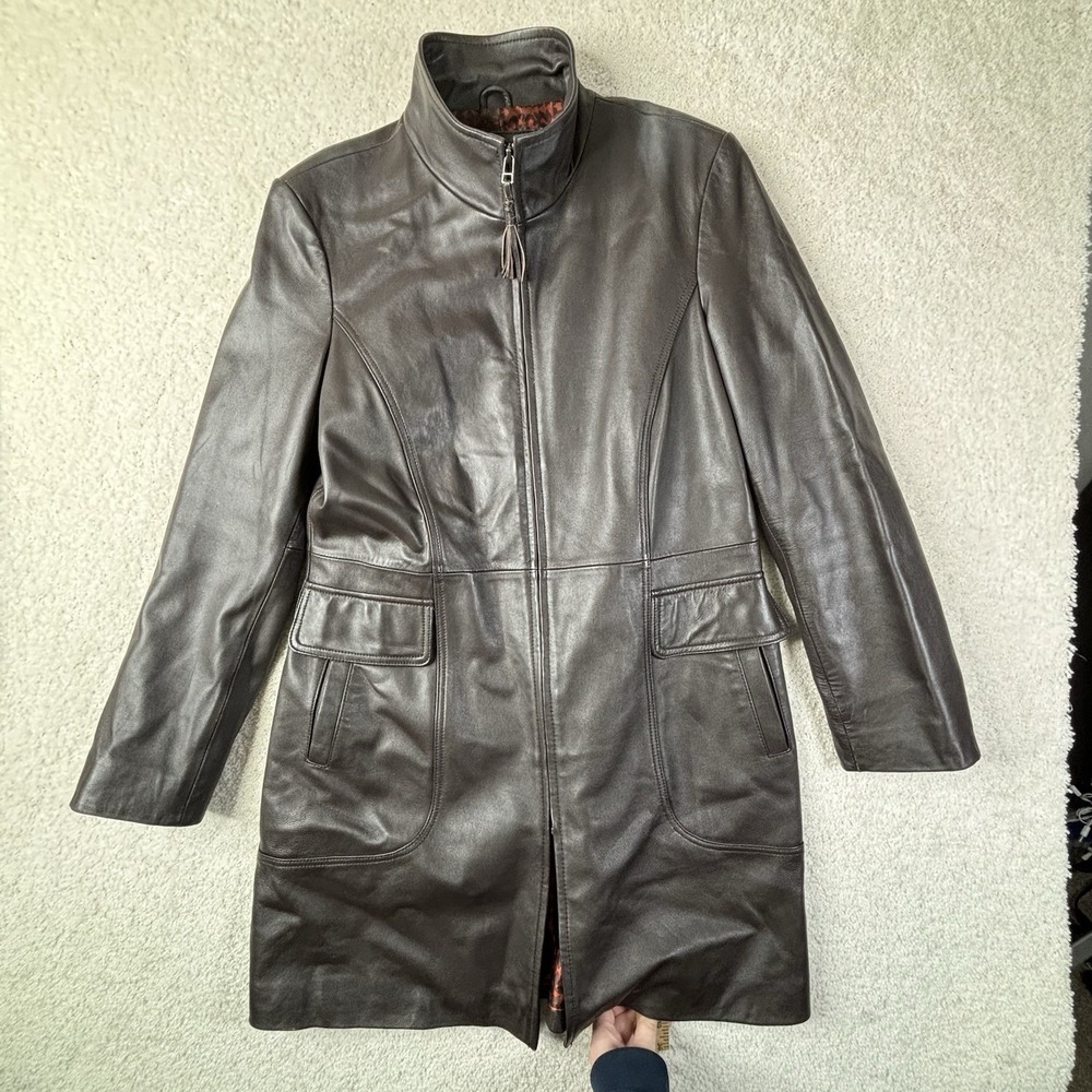 Covington‎ Leather Jacket Women's Medium 10-12 Full Zip Long Y2K Midi